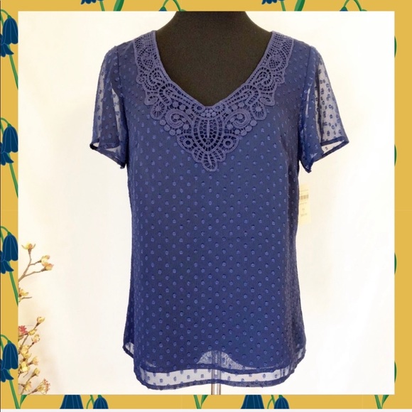 Coldwater Creek Tops - Coldwater Creek Navy Appliqué Swiss Dot Blouse in navy. Very feminine.